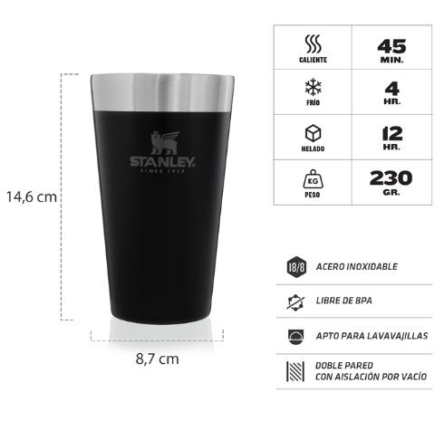 VASO STANLEY PINTA 437ML NEGRO