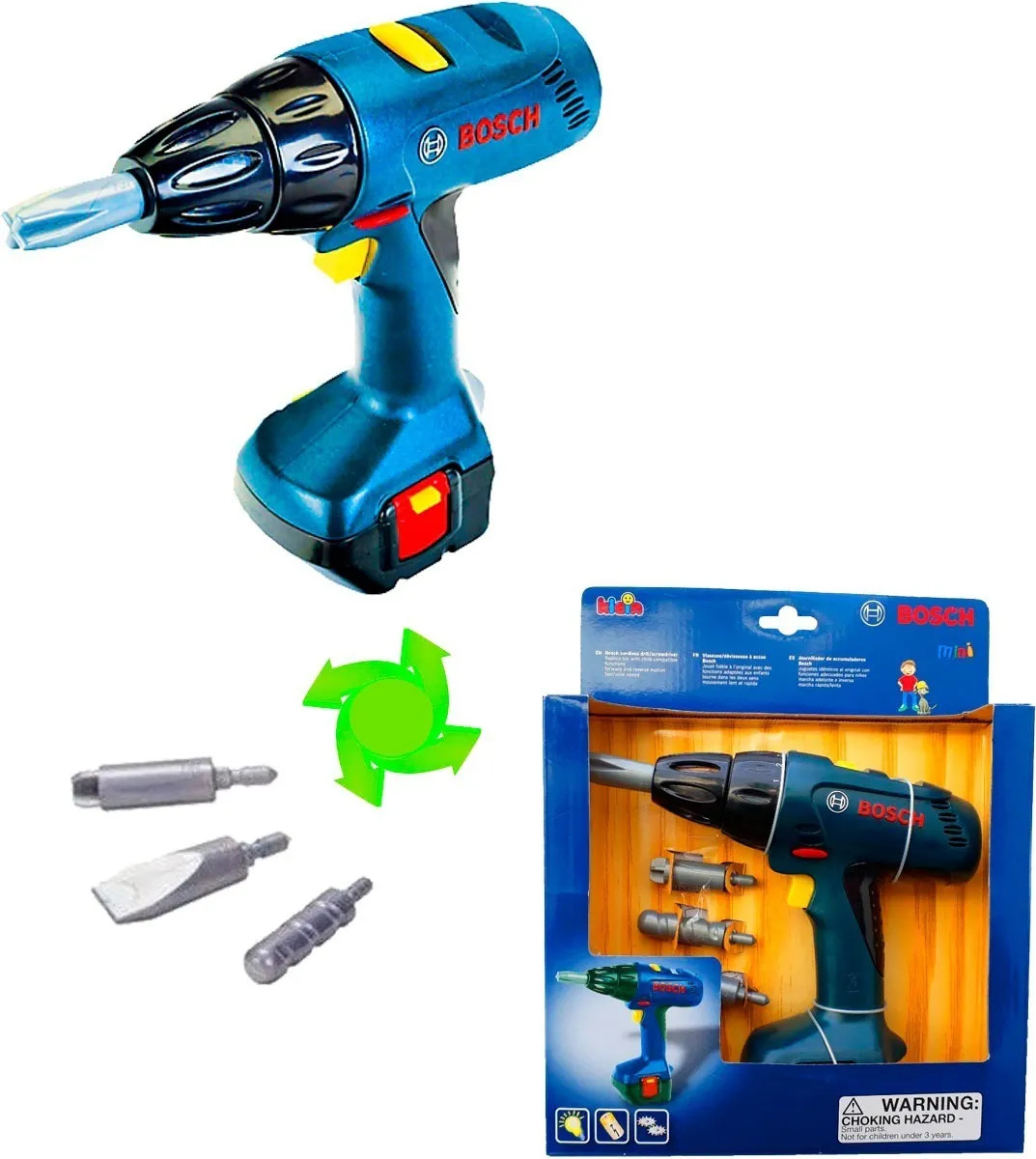 TALADRO ATORNILLADOR BOSCH GSR 180-LI + TALADRO DE JUGUETE + SET DE BOLSILLO
